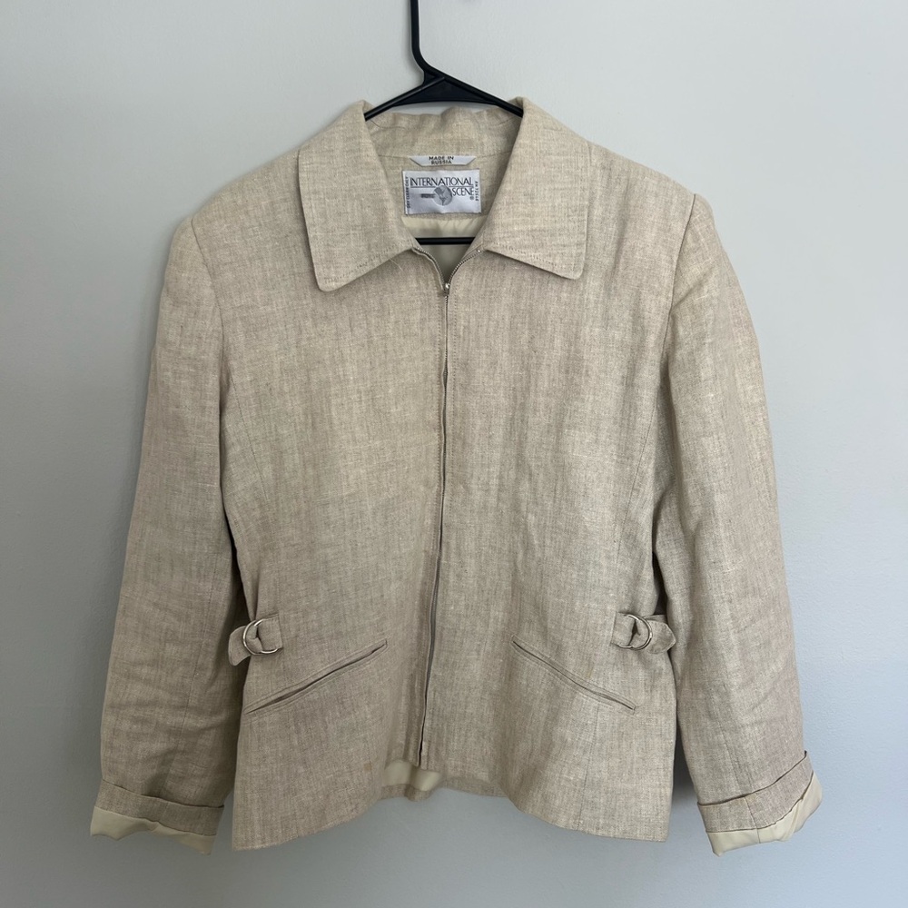 International Scene Linen Zip Front Jacket Size 8 Neutral Lightweight